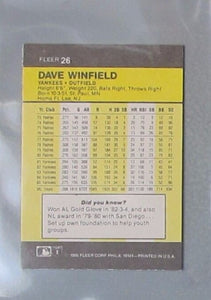 Dave Winfield 1986 Fleer Mini Series Mint Card #26