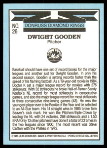 Dwight Gooden 1986 Donruss Diamond Kings Series Mint Card #26