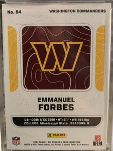 Emmanuel Forbes 2023 Panini NFL Sticker and Card Collection Rookie Card #84