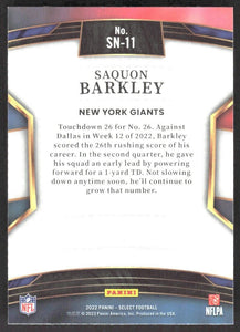 Saquon Barkley 2022 Panini Select Numbers Series Mint Card #SN-11