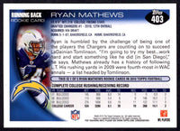 Ryan Mathews 2010 Topps Series Mint Rookie Card #403
