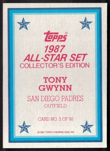 Tony Gwynn 1987 Topps All-Star Collector's Edition Mint Card #2