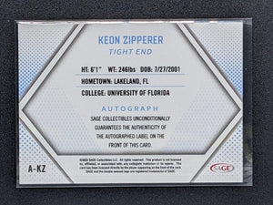 Keon Zipperer 2023 SAGE Autograph Silver Series Mint Rookie Card #A-KZ