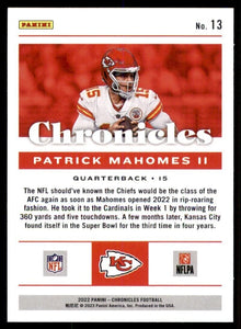 Patrick Mahomes II 2022 Panini Chronicles Series Mint Card #13