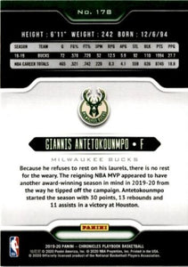 Giannis Antetokounmpo 2019 2020 Panini Chronicles Playbook Series Mint Card #178