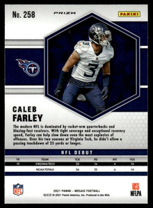 Caleb Farley 2021 Panini Mosaic Pink Prizm Series Mint Rookie Card #258