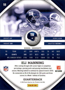 Eli Manning 2010 Panini Gridiron Gear Series Mint Card #98