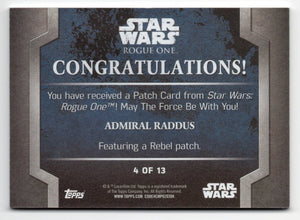 Admiral Raddus Rogue One Mission Briefing Squad Patch Card #4