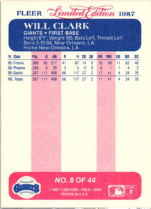 Will Clark 1987 Fleer Limited Edition Series Card #8