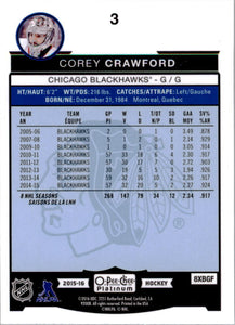 Corey Crawford 2015 2016 O-Pee-Chee Platinum Card #3