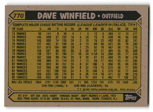 Dave Winfield 1987 Topps Tiffany Glossy Series Mint Card #770