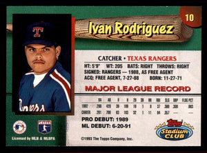 Ivan Rodriguez 1993 Topps Stadium Club Team Rangers Series Mint Card #10