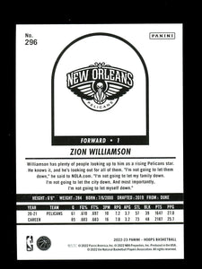 Zion Williamson 2022 2023 Panini Hoops Tribute Series Mint Card #296