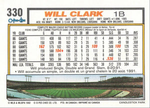 Will Clark 1992 O-Pee-Chee Series Mint Card #330