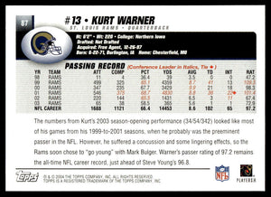 Kurt Warner 2004 Topps Series Mint Card #87