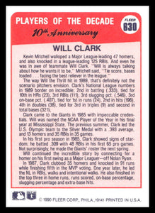 Will Clark 1990 Fleer Players of the Decade Series Mint Card #630