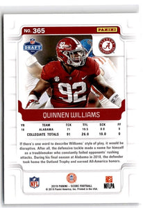 Quinnen Williams 2019 Panini Score Series Mint Rookie Card #365