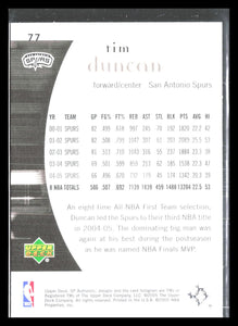 Tim Duncan 2005 2006 SP Authentic Series Mint Card #77