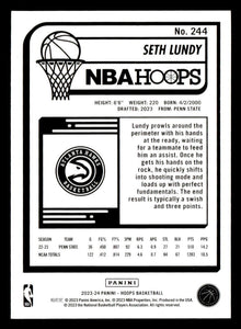 Seth Lundy 2023 2024 Panini Hoops Series Mint Rookie Card #244