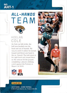 Keelan Cole 2019 Score All Hands Team Series Mint Card #AHT-1