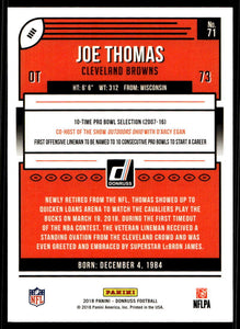 Joe Thomas 2018 Panini Donruss Series Mint Card #71