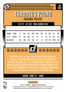 Thaddeus Young 2018 2019 Panini Donruss Holo Orange Laser Series Mint Card #132