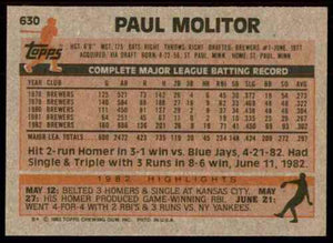 Paul Molitor 1983 Topps Series Mint Card #630