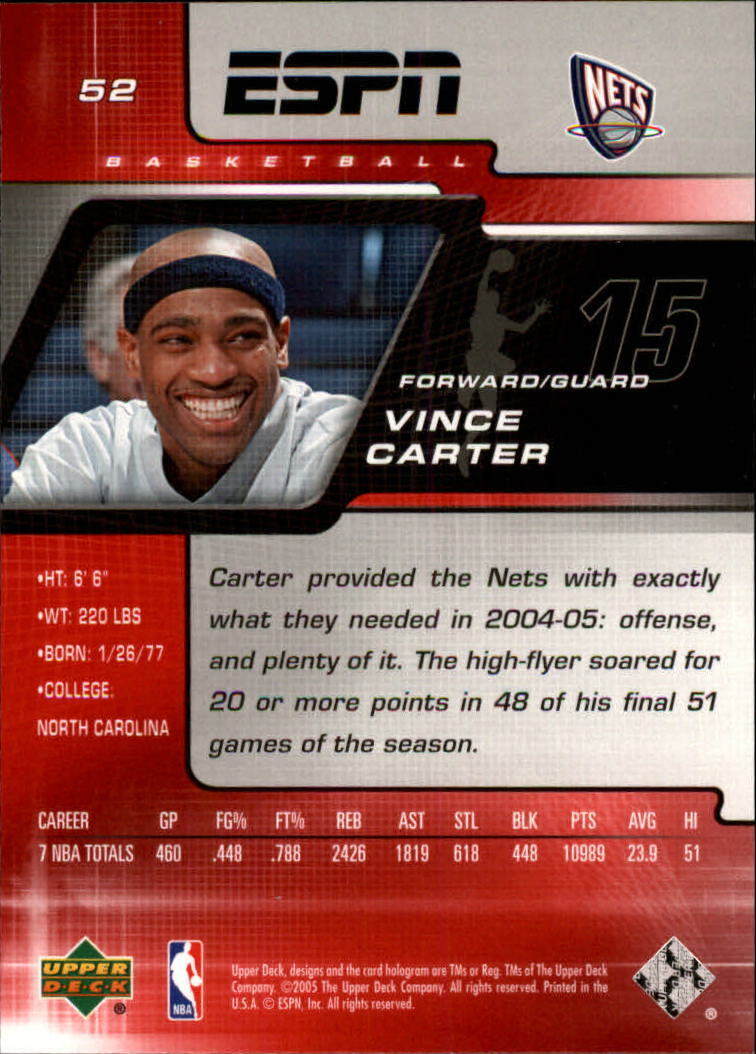 Vince Carter 2005 2006 Upper Deck ESPN Series Mint Card #52 | The ...