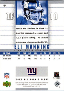 Eli Manning 2005 Upper Deck Rookie Debut Series Mint Card #64