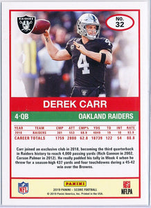 Derek Carr 2019 Panini Score Series Mint Card #32