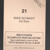 Mike Schmidt 1981 Topps Baseball Sticker #21