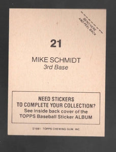 Mike Schmidt 1981 Topps Baseball Sticker #21