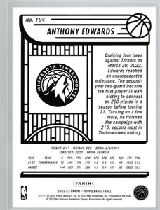 Anthony Edwards 2022 2023 Panini Hoops Basketball Series Mint 3rd Year Card #194