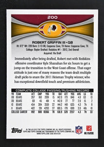 Robert Griffin 2012 Topps Chrome Series Mint Rookie Card #200