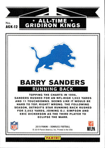 Barry Sanders 2019 Donruss All-Time Gridiron Kings Series Mint Card #AGK-12