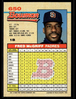 Fred McGriff 1992 Bowman Series Mint Card #650
