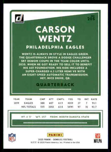 Carson Wentz 2020 Donruss Series Mint Card #205