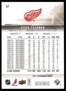 Steve Yzerman 2010 2011 Sp Authentic Mint Card #57