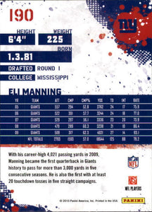 Eli Manning 2010 Score Series Mint Card #190