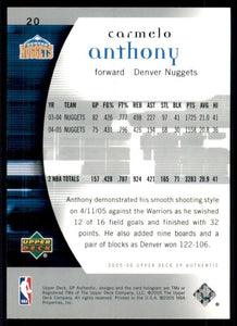 Carmelo Anthony 2005 2006 Upper Deck SP Authentic Series Mint Card #20