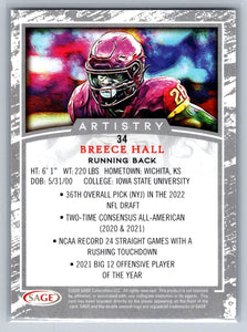 Breece Hall 2022 SAGE Artistry Series Mint Rookie Card #34