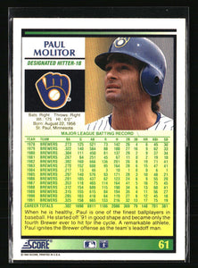 Paul Molitor 1992 Score Series Mint Card  #61