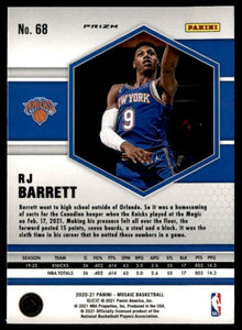 RJ Barrett 2020 2021 Mosaic Orange Reactive Prizm Series Mint Card #68