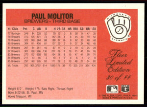 Paul Molitor 1986 Fleer Limited Edition Series Mint Card #30