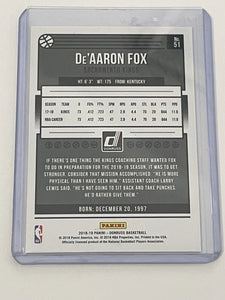 De'Aaron Fox 2018 2019 Panini Donruss Holo Orange Laser Series Mint Card #51