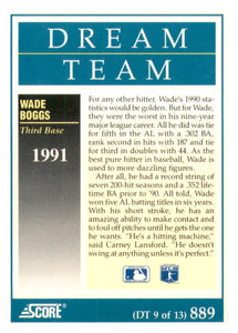 Wade Boggs 1991 Score Dream Team Series Mint Card #889