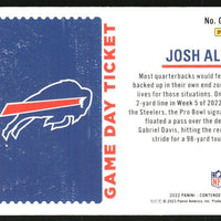 Josh Allen 2022 Panini Contenders Game Day Ticket Series Mint Card #GDT-JAL