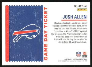 Josh Allen 2022 Panini Contenders Game Day Ticket Series Mint Card #GDT-JAL
