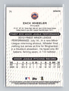 Zack Wheeler 2013 Finest Series Mint Rookie Card #71