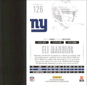 Eli Manning 2013 Prestige Series Mint Card #126
